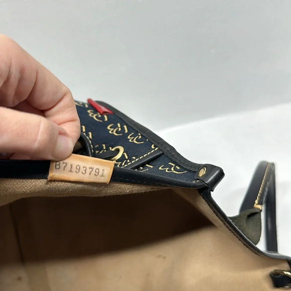 Dooney & Bourke Signature Canvas Tote Bag Purse Side Pockets DB Logo Navy Blue - Picture 11 of 14